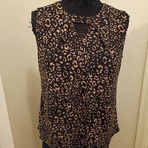 Attention Black and Tan Leopard Print Blouse